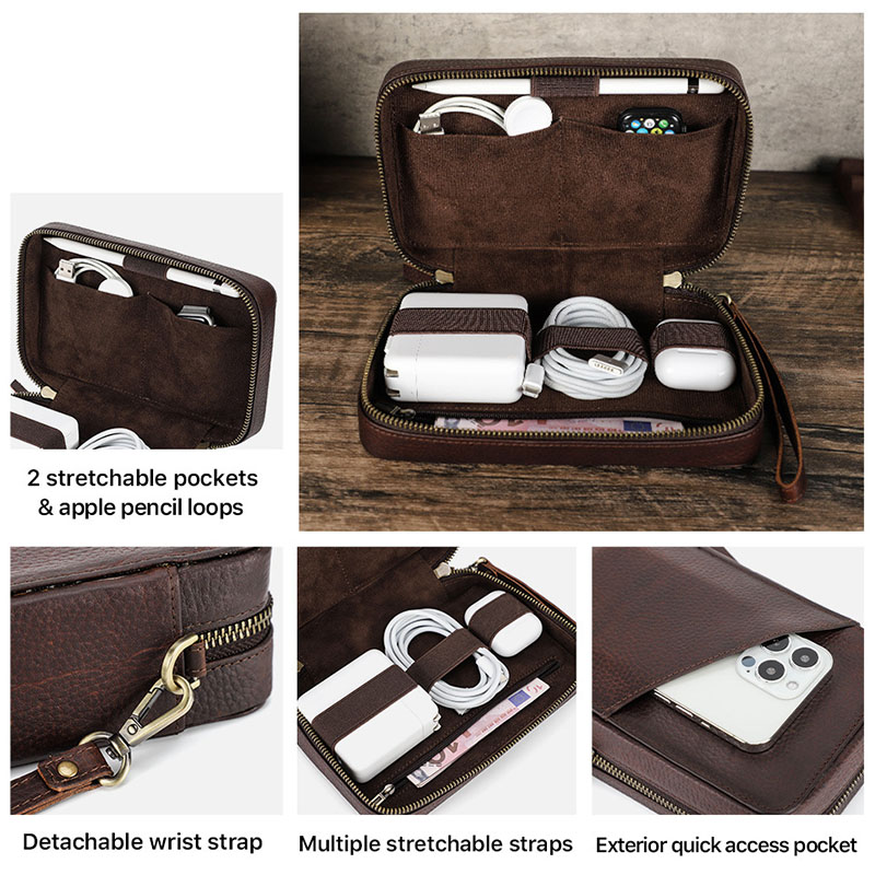 Vintage Brown Genuine Cowhide  - Tech Accessories Travel 评论和价格