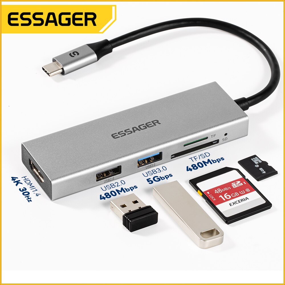 Essager 5 in 1 USB C HUB HDMI- - Usb C To Hdmi 评论和价格