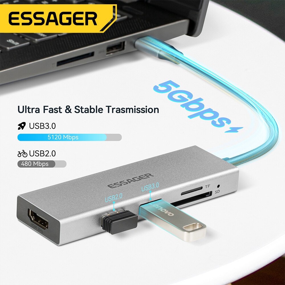 Essager 5 in 1 USB C HUB HDMI- - Usb C To Hdmi 评论和价格